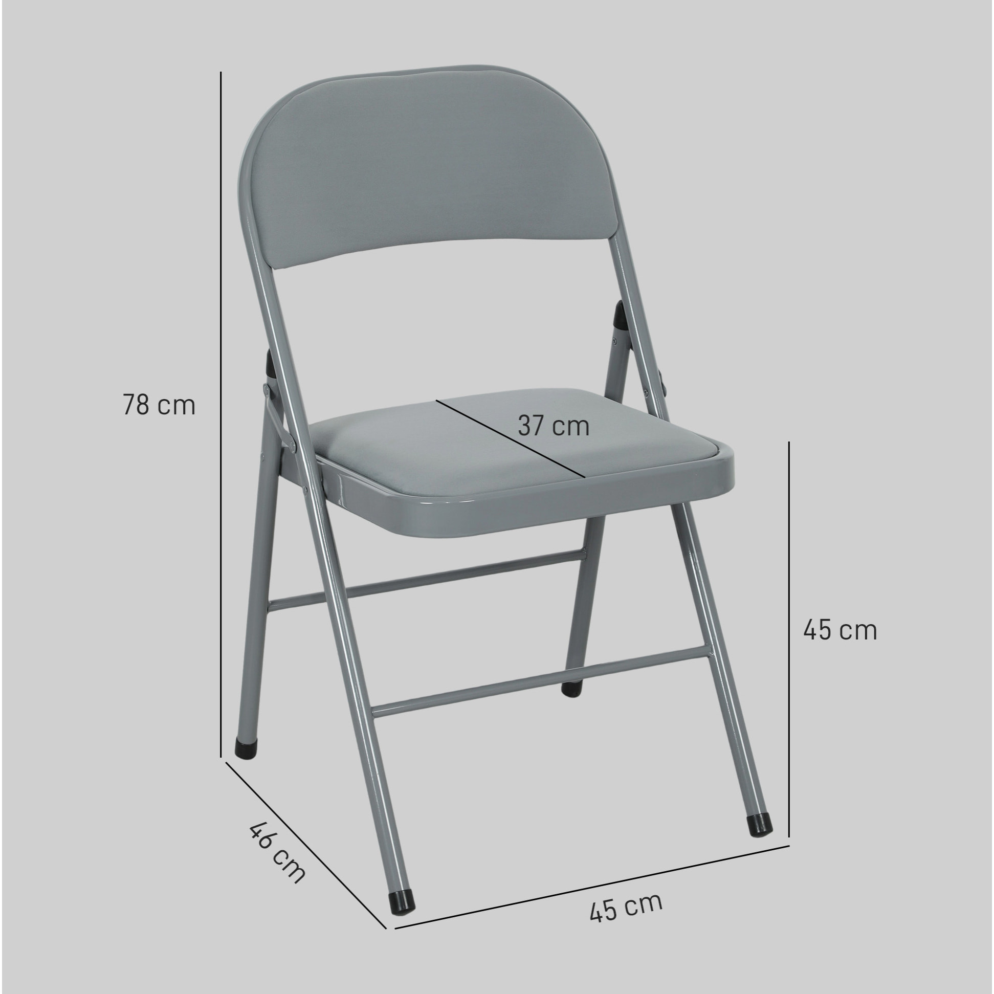 Lot de 4 chaises pliantes assise dossier rembourrés acier velours gris