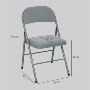 Lot de 4 chaises pliantes assise dossier rembourrés acier velours gris