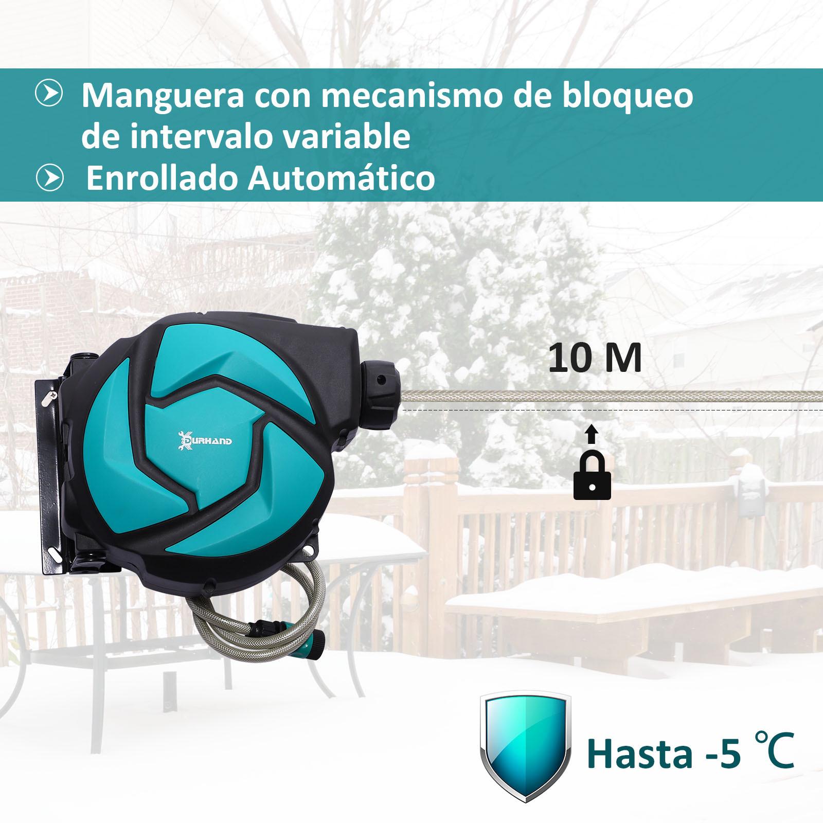 Carrete para Manguera Retráctil de Riego 10m+1m Sistema de Enrollado Automático