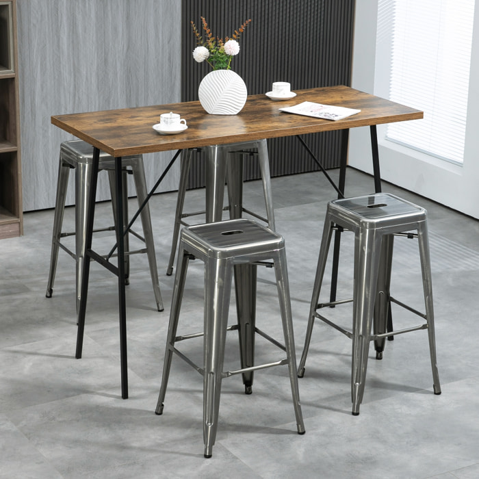 Lot de 4 tabourets de bar industriel empilables hauteur assise 76 cm métal argenté