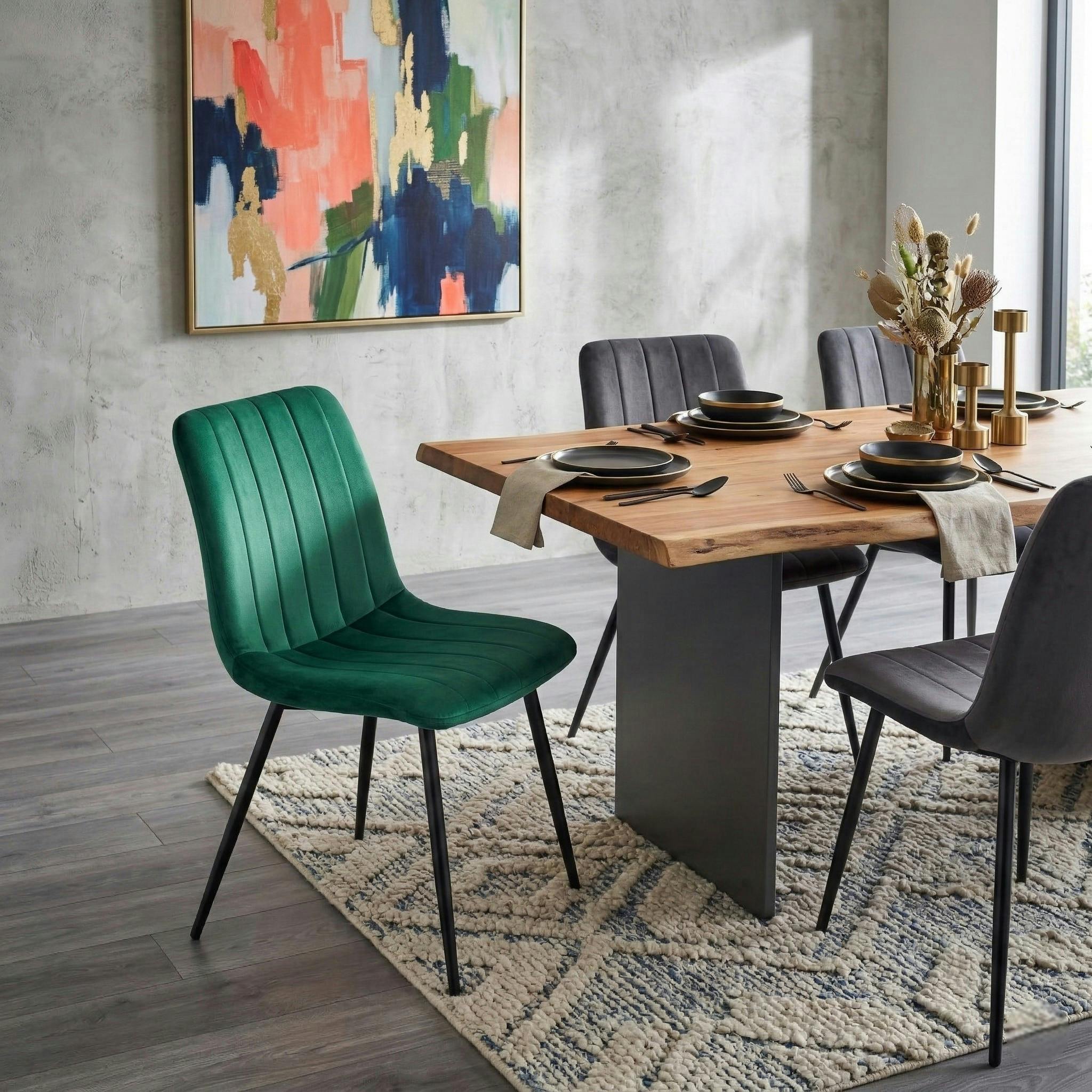 Chaise à rayures velours vert sapin (lot de 2) MALANG