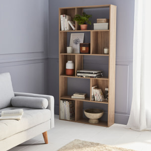 Bibliothèque design asymétrique – Pieter – 5 étagères. 10 compartiments de rangement. 83x23x173cm