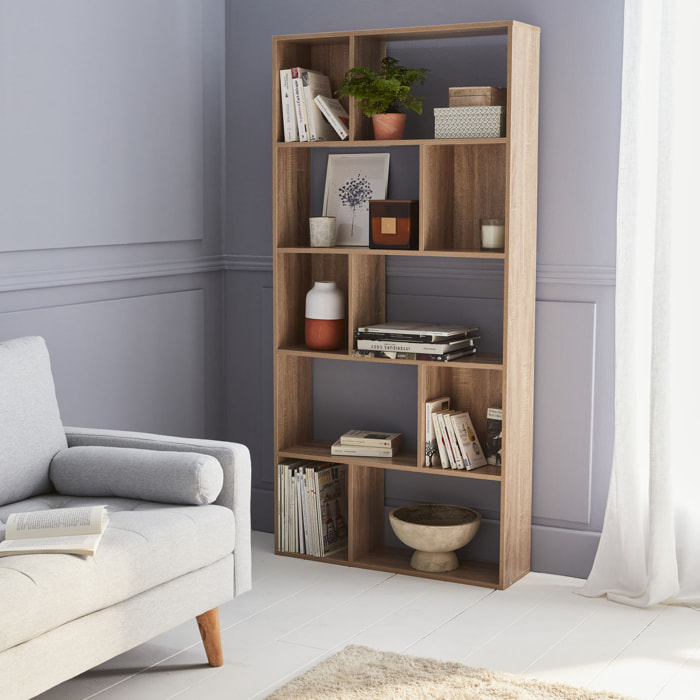 Bibliothèque design asymétrique – Pieter – 5 étagères. 10 compartiments de rangement. 83x23x173cm