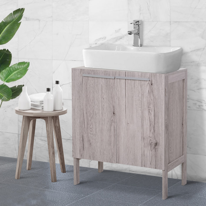 Meuble salle de bain - meuble sous-vasque - placard 2 portes avec étagère - dim. 60L x 30l x 70H cm - MDF imitation bois gris