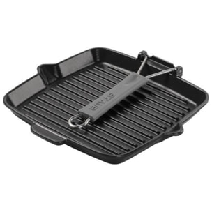 Gril en Fonte Staub, Carré,  24 cm, manche silicone, Noir Mat