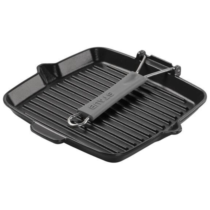 Gril en Fonte Staub, Carré,  24 cm, manche silicone, Noir Mat
