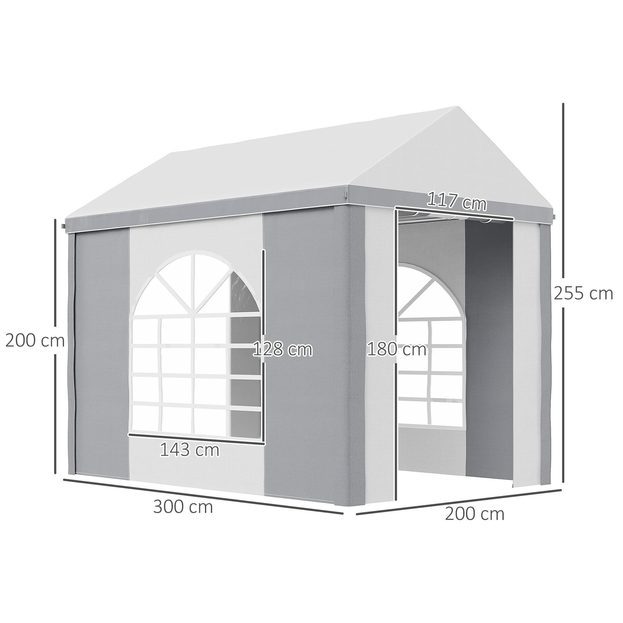 Barnum tonnelle chapiteau de jardin dim. 3L x 2l x 2,55H m - 2 fenêtres, 2 portes - acier galvanisé PE blanc gris