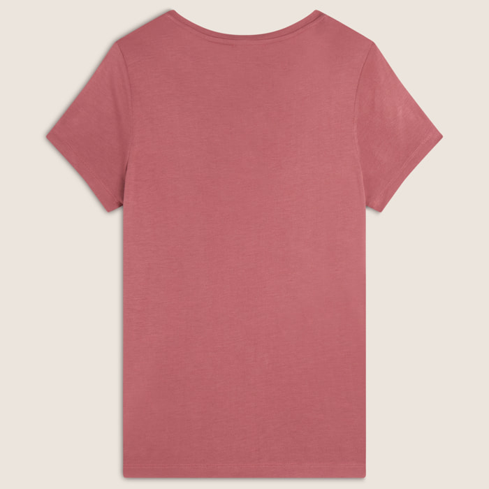 T-shirt donna in jersey di viscosa con stampa oro rosa