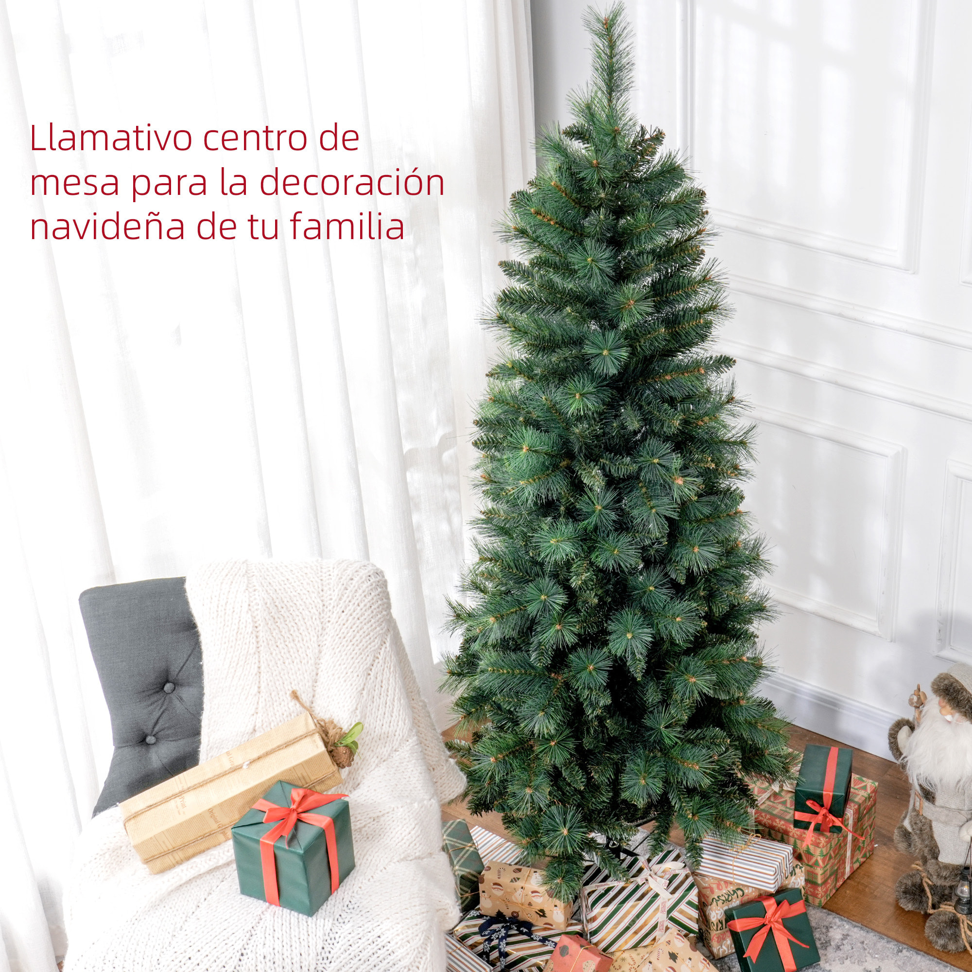 Árbol de Navidad 180 cm Árbol de Navidad Artificial con 528 Ramas y Soporte de Metal Árbol Navideño para Salón Interior Verde