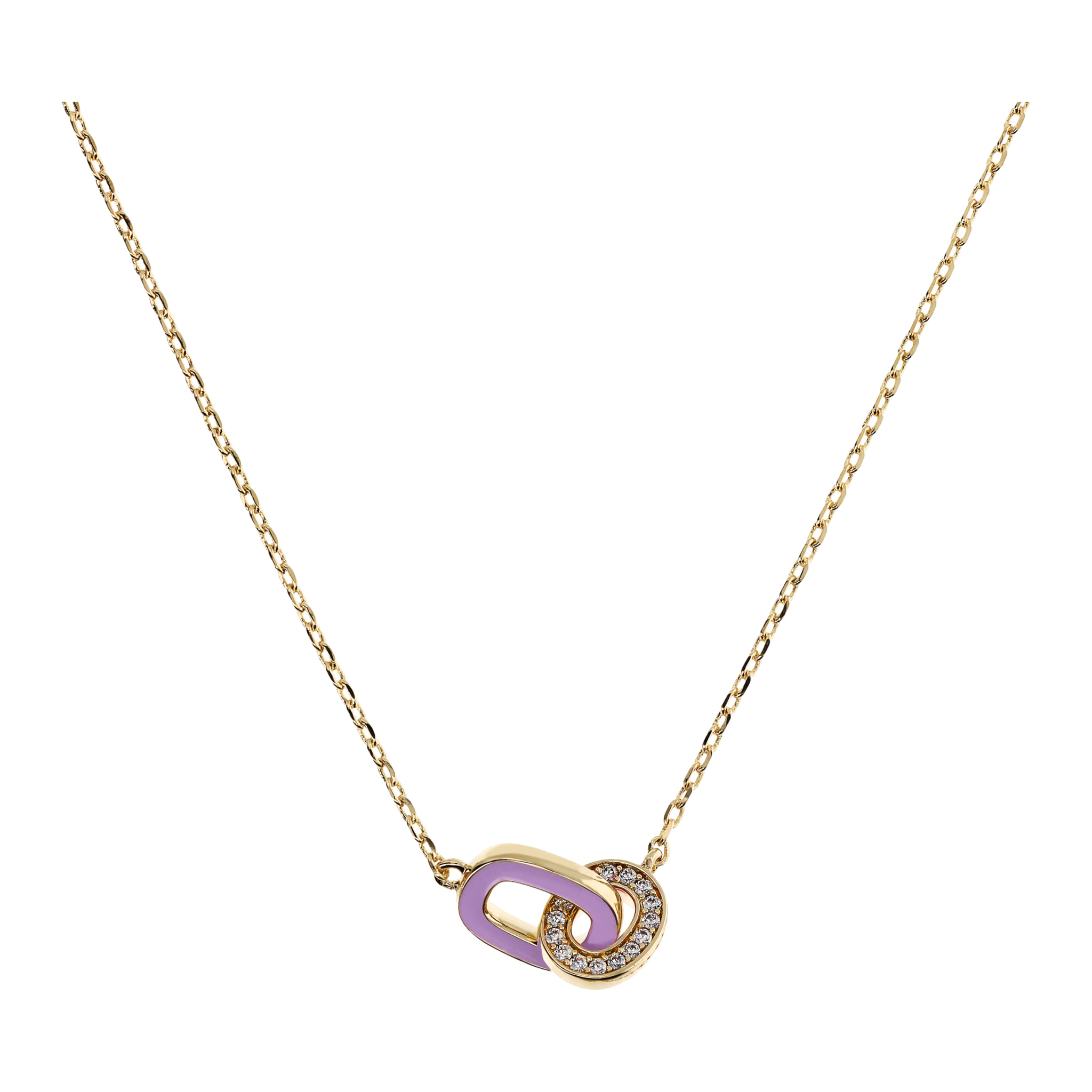 Collana Golden Catena Forzatina con Doppia Maglia Smaltata Lilla e in Pavé di Cubic Zirconia