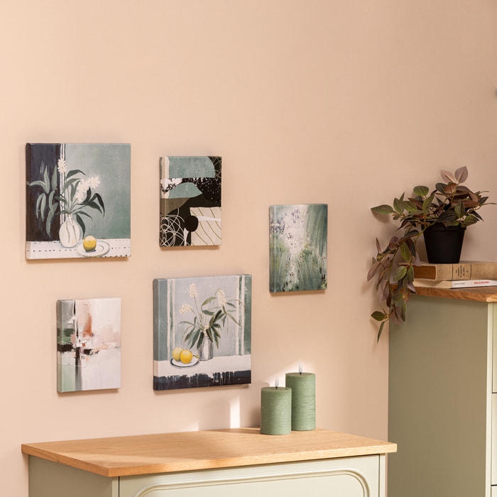 Lot de 5 toiles imprimées Cynthia bleu 15x20/25x25cm