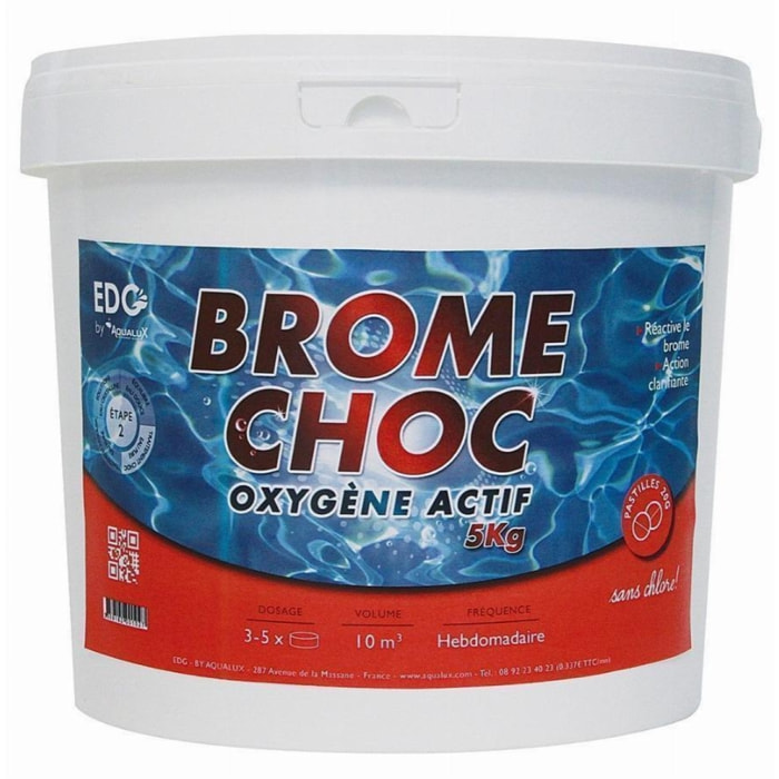 Traitement choc, brome choc, pastilles 20G, seau de 5KG, EDG, pour stabilisation du PH - AQUALUX - 200102