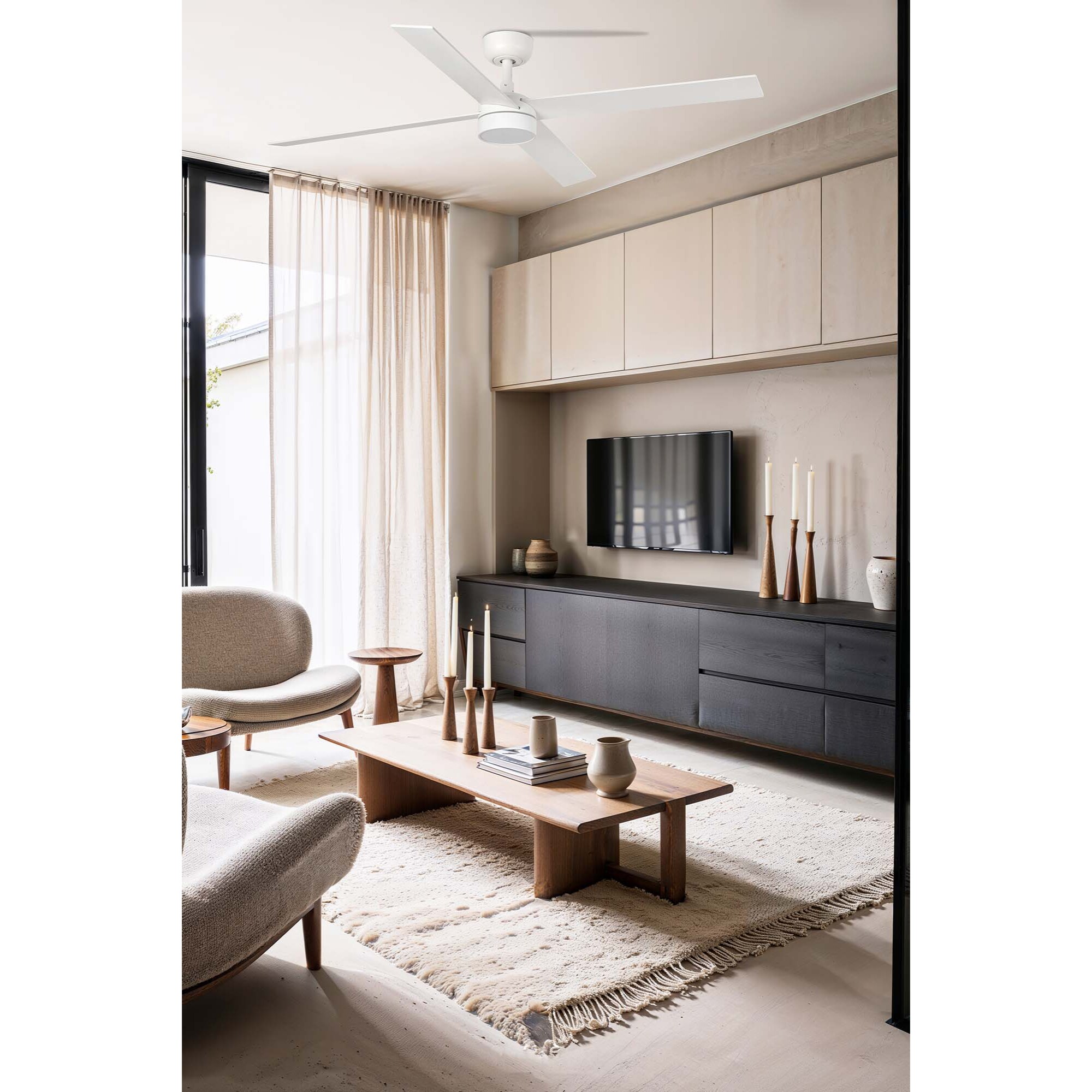 RUDDER L 4 LED Ventilador de techo blanco/fresno