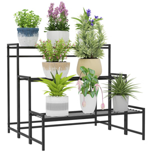 Soporte para Plantas de 3 Niveles Estantería para Plantas para Esquina Diseño en Escalera Soporte para Macetas Interior y Exterior 75x70x66 cm Negro
