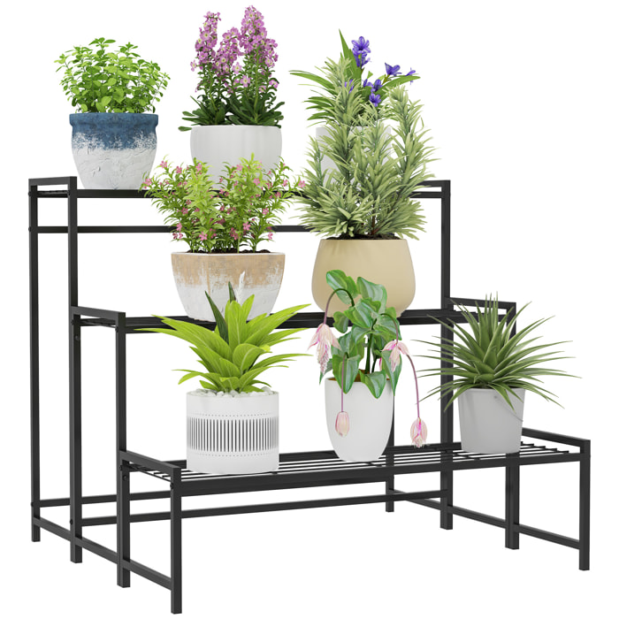 Soporte para Plantas de 3 Niveles Estantería para Plantas para Esquina Diseño en Escalera Soporte para Macetas Interior y Exterior 75x70x66 cm Negro