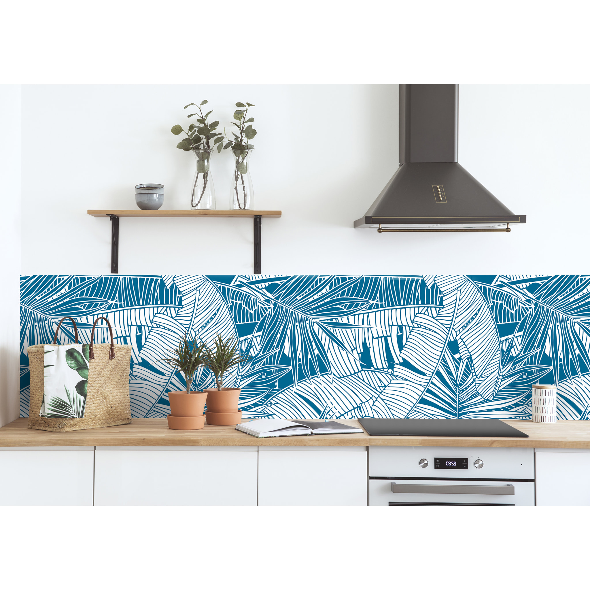 Stickers adhesivos de CERAMIKO - Hojas azul 100x100