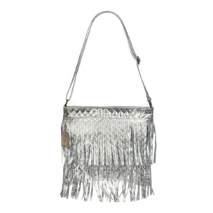 Avise bolso bandolera con flecos mujer. Piel auténtica Gamuza lacada brillante.