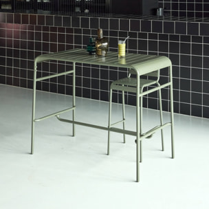 Table haute de jardin métal 4 places. kaki. 120 x 70 x 95cm