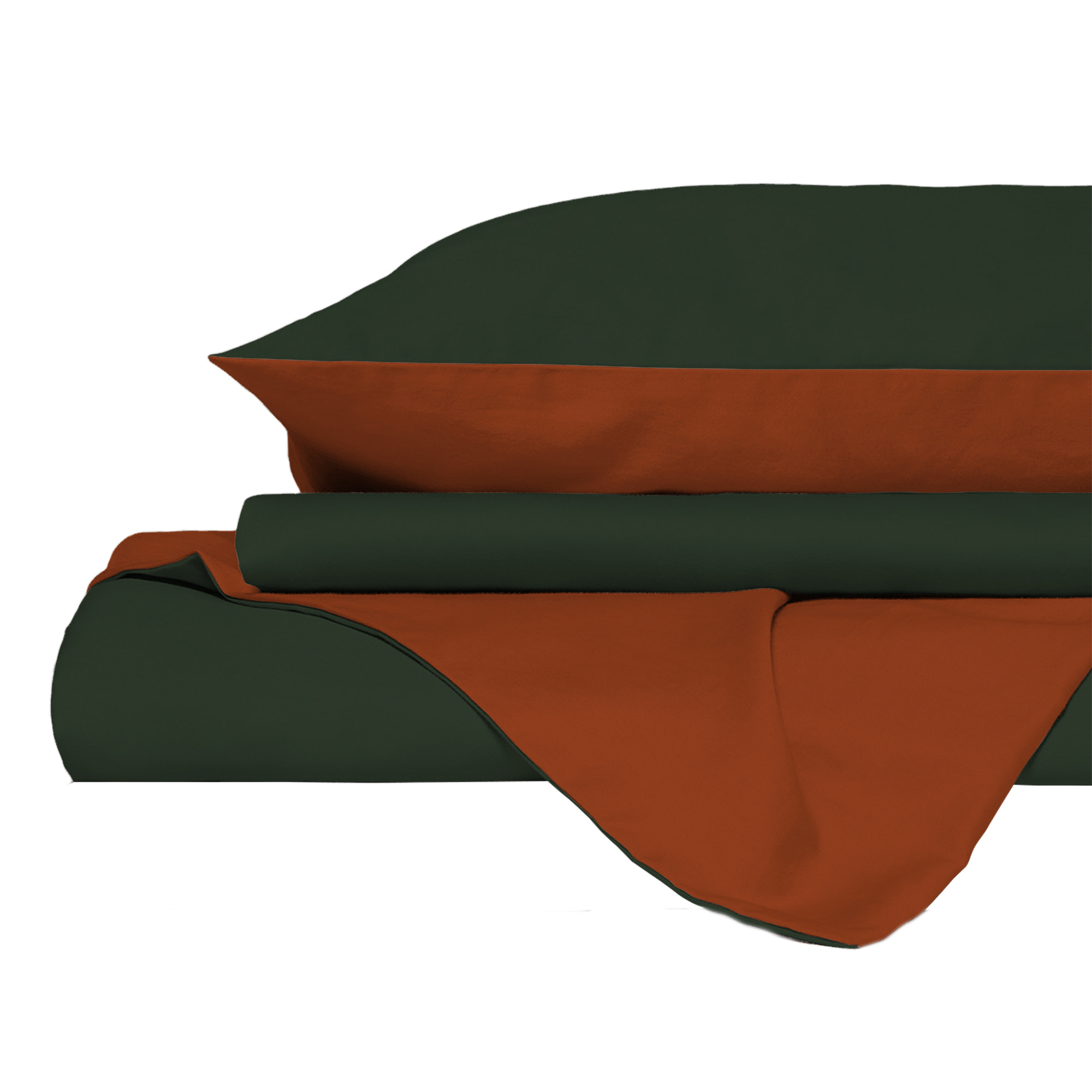 PARURE COPRIPIUMINO NATURAL COLOR, 100% Cotone, Made in Italy - VERDE OLIVA/TERRA