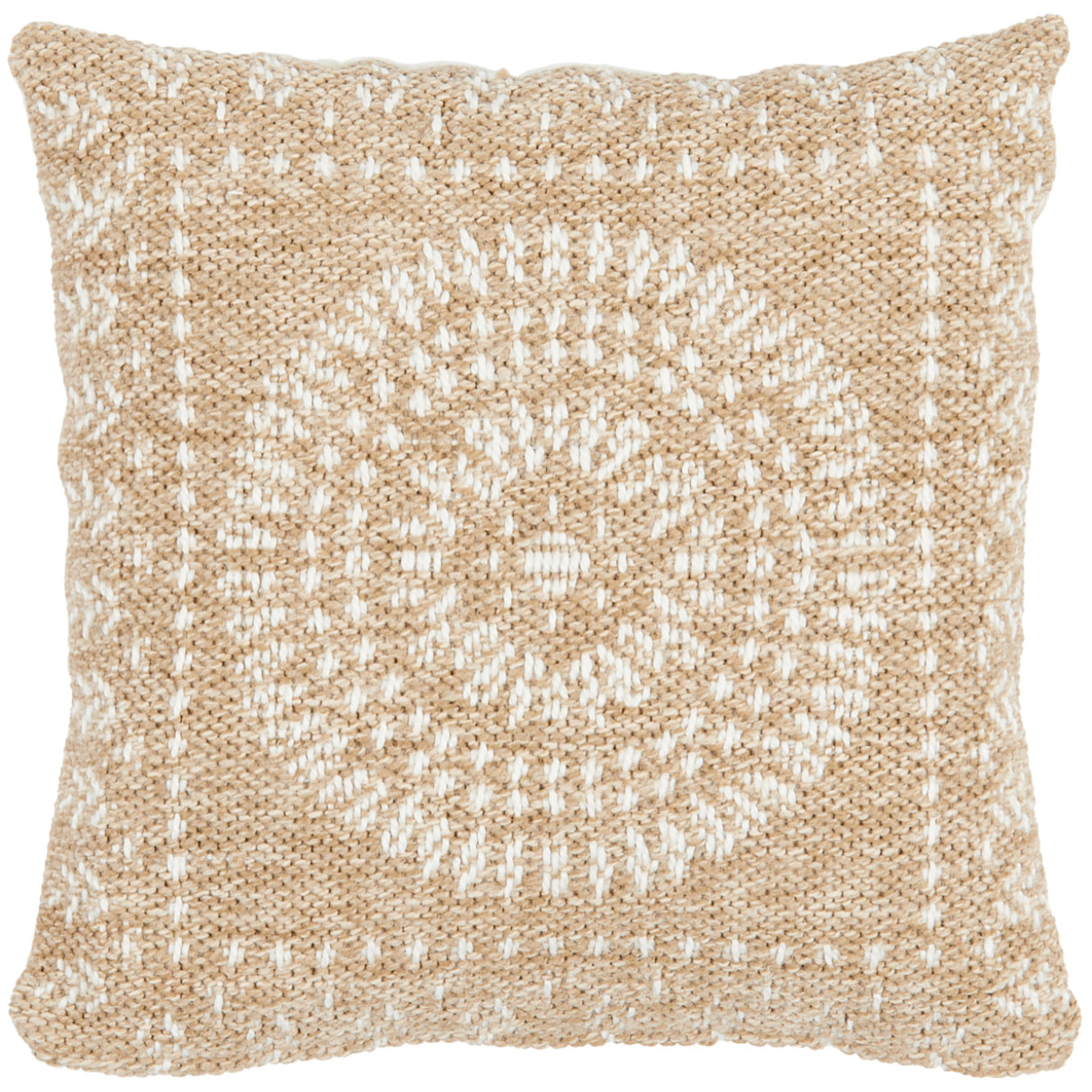 NATURE - Housse de coussin aspect jute motif mandala blanc 50x50