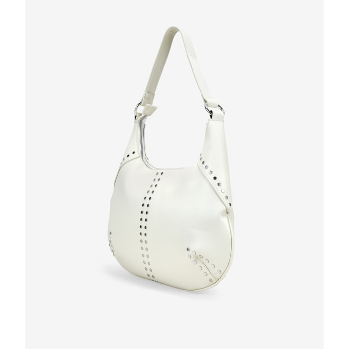 Bolso de hombro beige con tachuelas