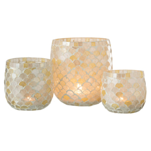 J-Line photophore Mosaique - verre - blanc/jaune clair - large