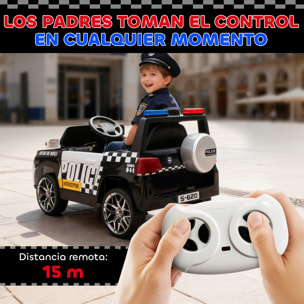 Coche Eléctrico para Niños de Policía, Coche de Batería 12V, con Motor Doble, Mando a Distancia 2,4 G, Suspensión en 4 Ruedas, Sirena, Faros LED, Puerto USB, Blutooth y Música, Blanco