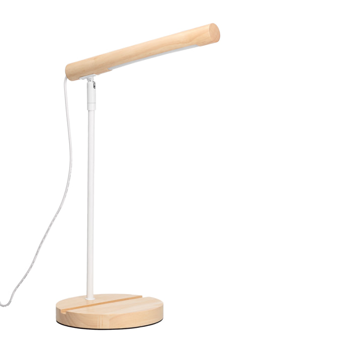 Forlight Arlo Lámpara de Escritorio LED de Madera Natural. Flexo de Escritorio de Acero Blanco y Madera con Luz Neutra 4000K