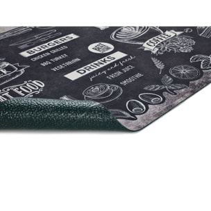 RICCI Alfombra vinílica de cocina diseño de menús en negro, varias medidas disponibles.