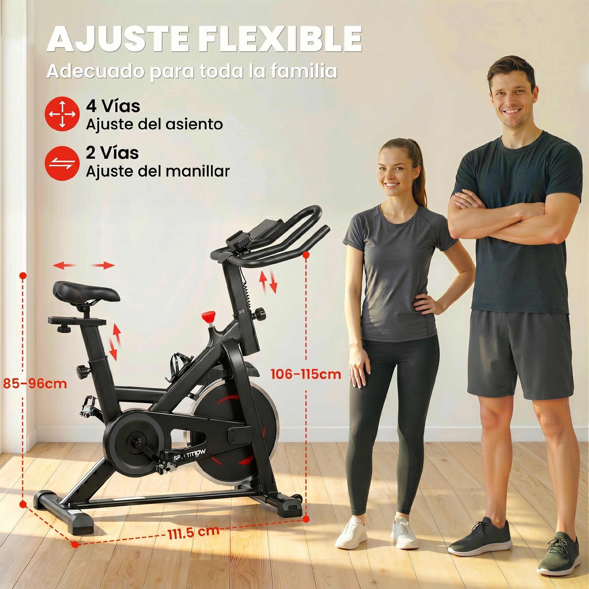 Bicicleta Estática en Casa con Resistencia Magnética, APP Bluetooth, Bici Estática Silenciosa con Pantalla LCD, Volante, Asiento y Manillar Ajustables, Ruedas, Soporte Teléfono, Portabotellas