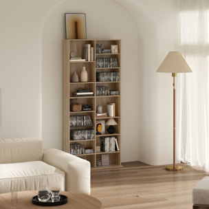 Étagère pour CD et DVD - 18 compartiments, 14 étagères réglables - 78,5x24x175cm - naturel