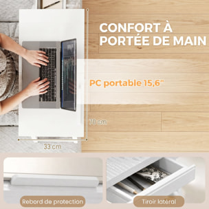 Table de lit pliable réglable pour ordinateur - plateau inclinable, tiroir - bois bambou MDF blanc