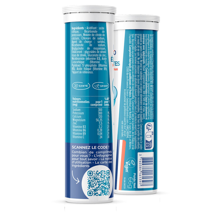 Nutri&Co Électrolytes Hydratation - 5 Minéraux 4 Vitamines - Sans Saveur - Lot de 3 tubes - 45 comprimés