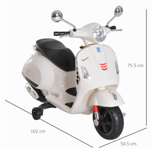 HOMCOM Moto Elettrica per Bambini Design Vespa, Batteria 6V con Suoni e Luci, Età 3-6 Anni, Bianco