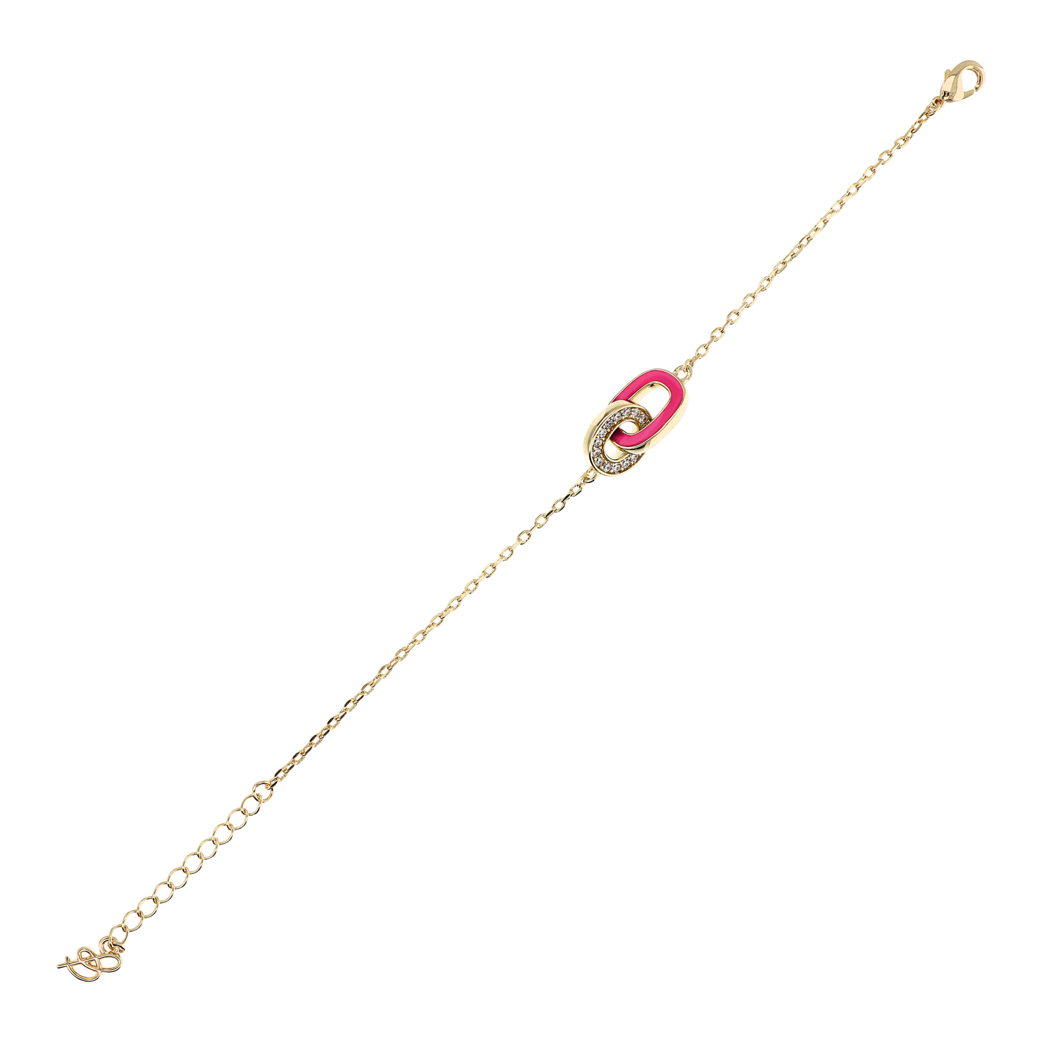 Bracciale Golden con Doppia Maglia Smaltata Fucsia e in Pavé di Cubic Zirconia