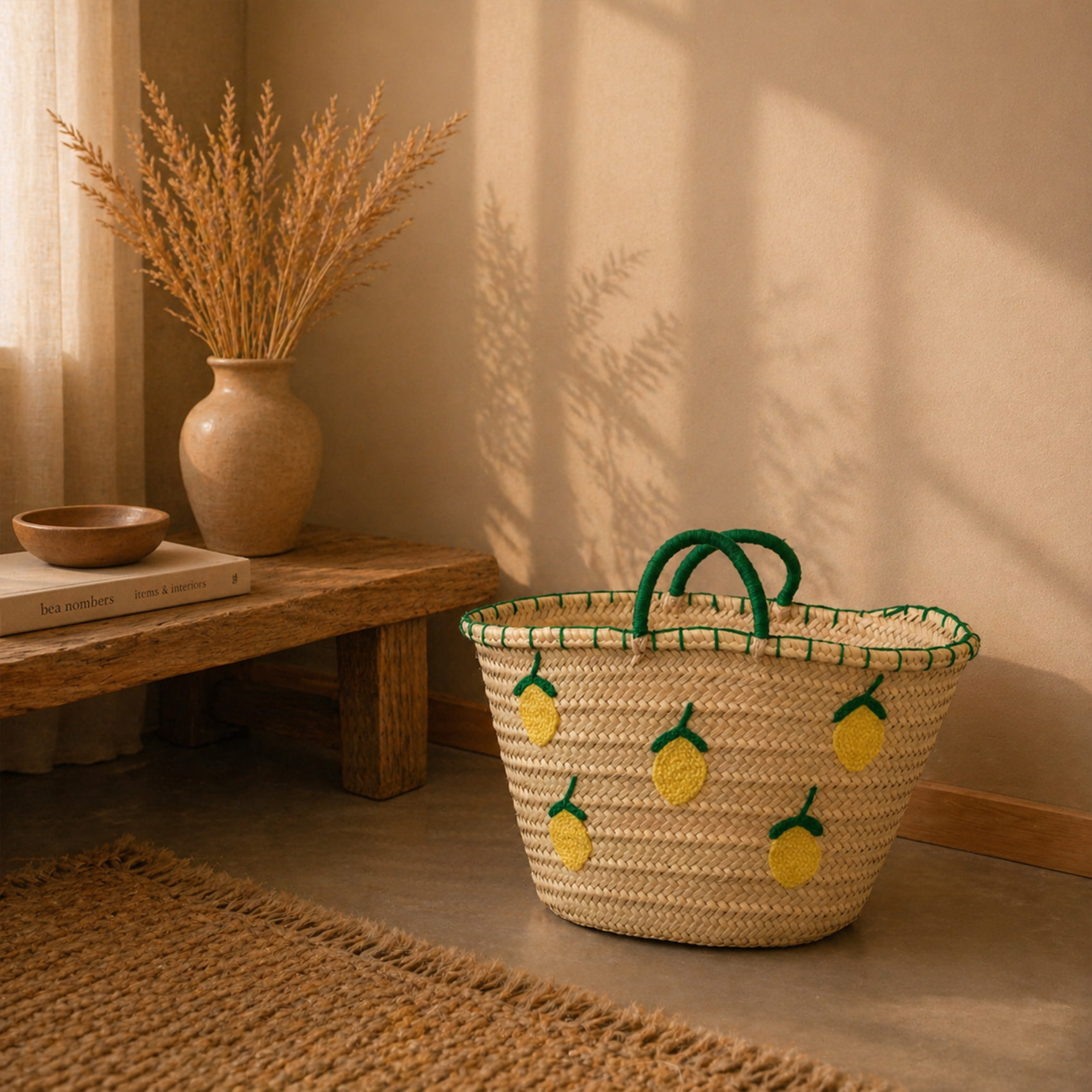 Panier Citrons brodés - Jaune