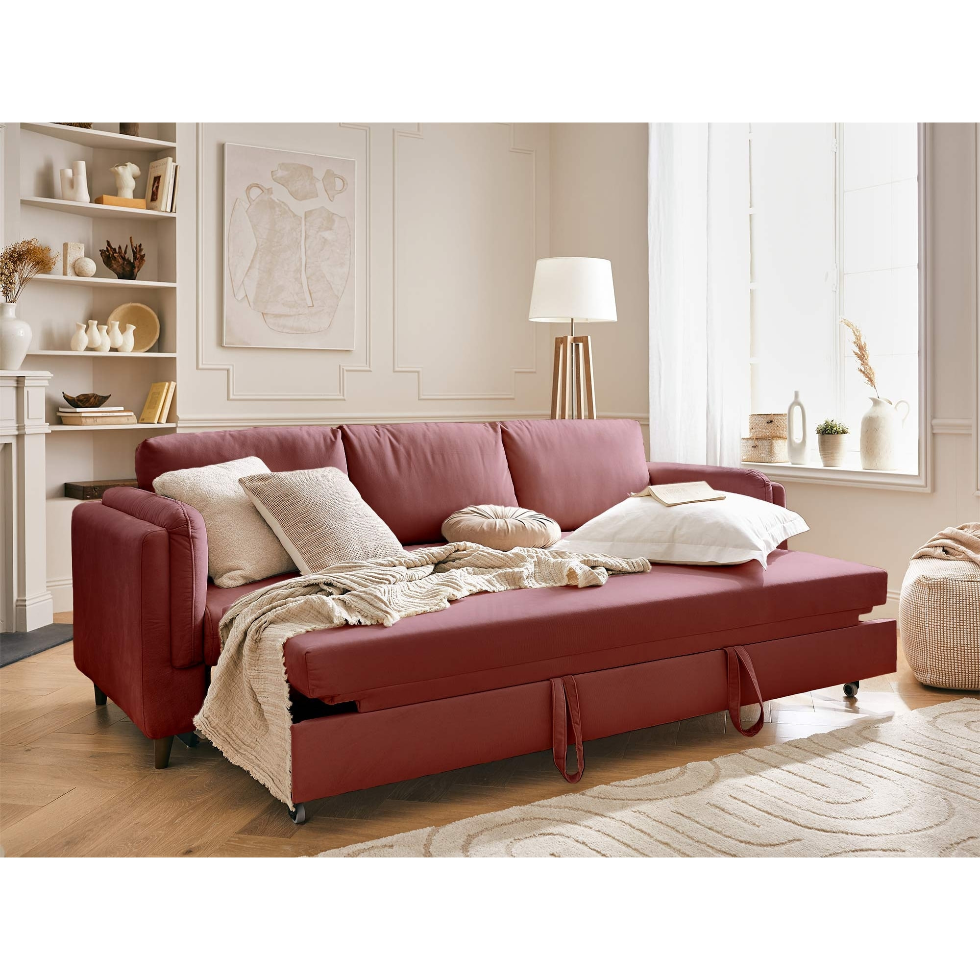 Brooke - canapé 3 places - convertible - en velours - Rose