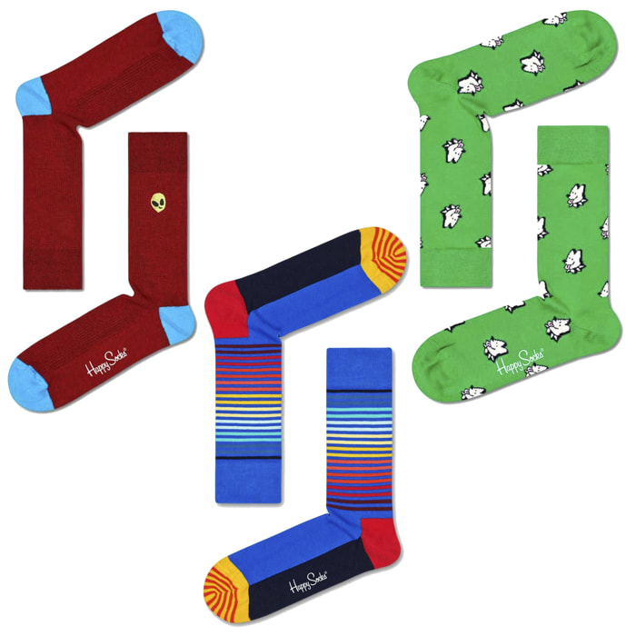 Pack 3 pares calcetines granate,verde y azul