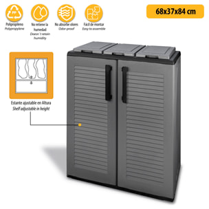 Armario de media altura en polipropileno de la linea eco, práctico para aprovechar al maximo el espacio, l 680 x p370 x h 840 mm.