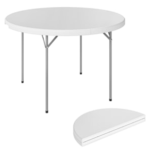 Mesa Plegable Camping, 120x120x74 cm, Mesa Plegable Portátil Ligera con Encimera de HDPE, Almohadillas Antideslizantes, Marco Metálico, para Acampar, Senderismo, Playa, Blanco