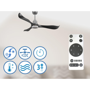 Ventilateur de plafond Réversible  Thermostat Dimmable Wifi Moteur à courant continu Toits en pente Télécommande Lumière à trois tons Adaptateur 2/3 Lames