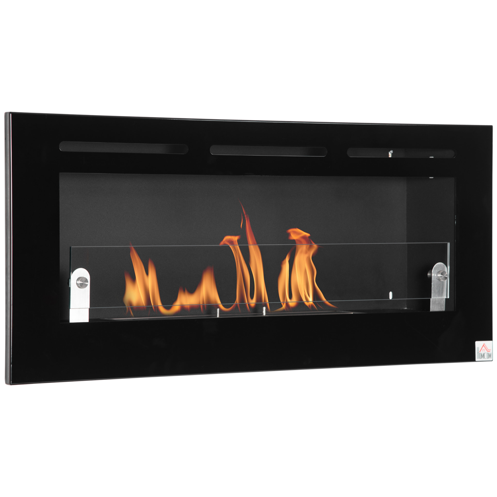 Cheminée bioéthanol murale design contemporain - réservoir 2,8 L couverture 30 m² - pare-feu verre trempé, kit fixation inclus - dim. 102L x 16l x 43H cm