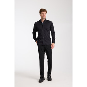 Camicia Uomo 2 Bottoni Button Down Slim Satin Unito Nero