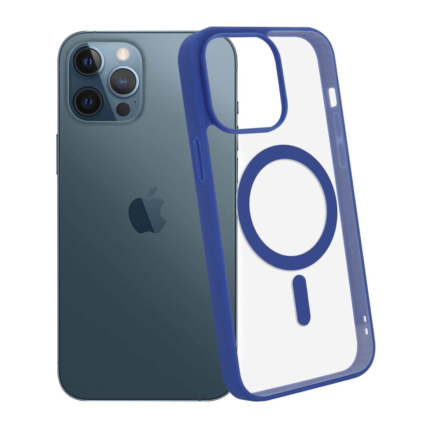 DAM Custodia ibrida anti-shock  Magsafe per iPhone 12 Pro Max. Bordi in silicone e retro in PVC. 8,09x1,02x16,36 centimetri. Colore: blu scuro