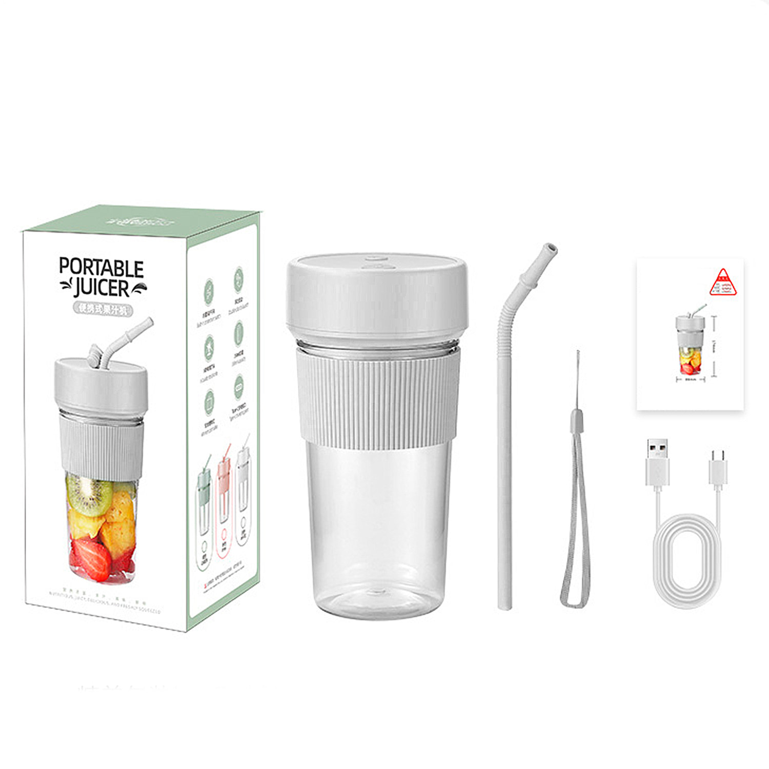 Batidora portatil multifunción de 350ml con 6 cuchillas de acero, seguridad por doble click y batería recargable.
