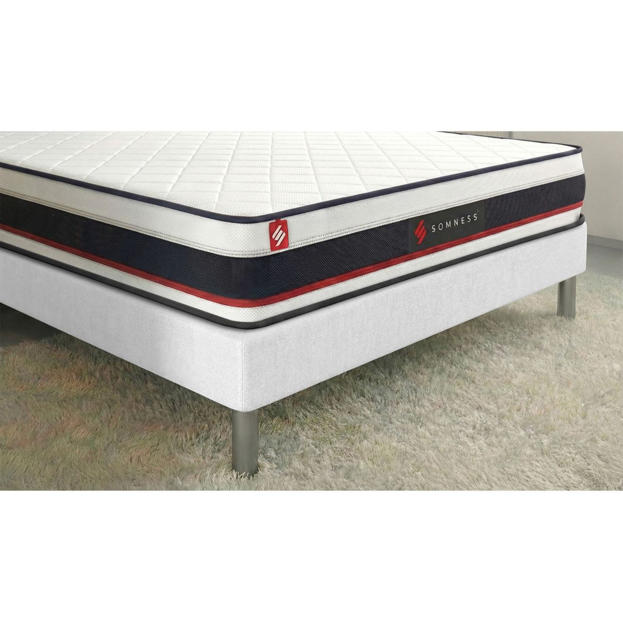 Ensemble - Matelas Mousse haute densitée avec micro-cellules d'air 19cm d'épaisseur - 1 zone de confort - Confort très ferme - Sommier tapissier en kit - 1 place