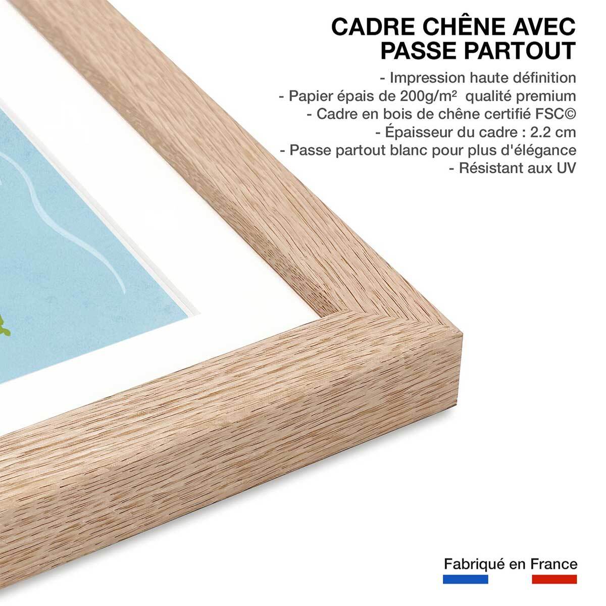 Affiche enfant animaux du monde  Affiche + cadre en bois - Chêne