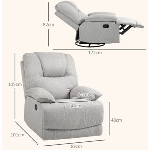 Fauteuil relax inclinable réglable repose-pied intégré tissu toucher lin gris clair