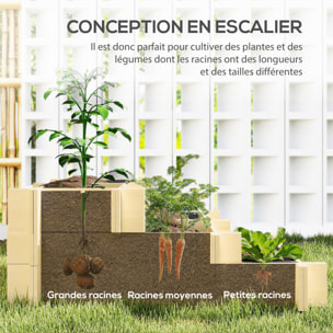 Carré potager bois en escalier 3 niveaux dim. 93 x 93 x 35 cm