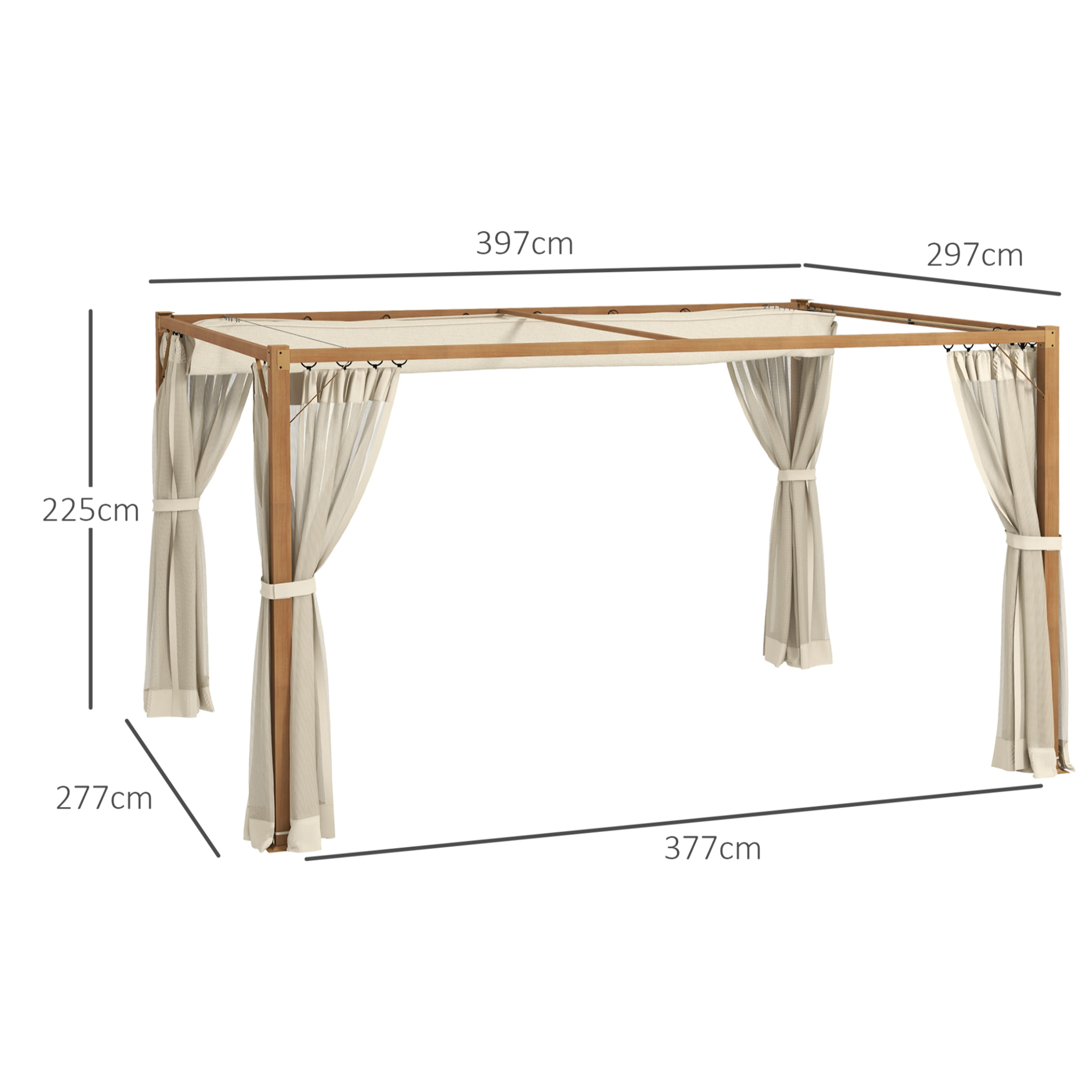 Pérgola de Jardín 4x3 m con Marco de Aluminio Cenador para Exterior con Techo Retráctil Mosquiteras Laterales de Malla para Terraza Patio Natural